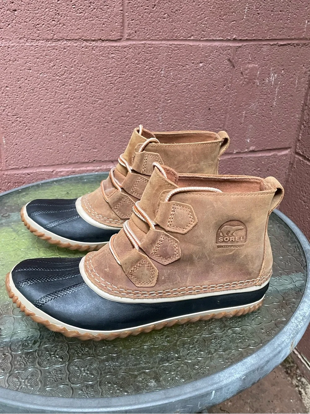 Sorel Out N About Waterproof Tan Duck Ankle Rain Boots 8.5